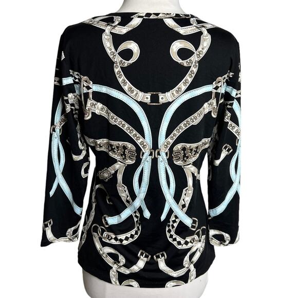 J. McLaughlin Catalina cloth equestrian ribbon buckle top sz M - Picture 2 of 6